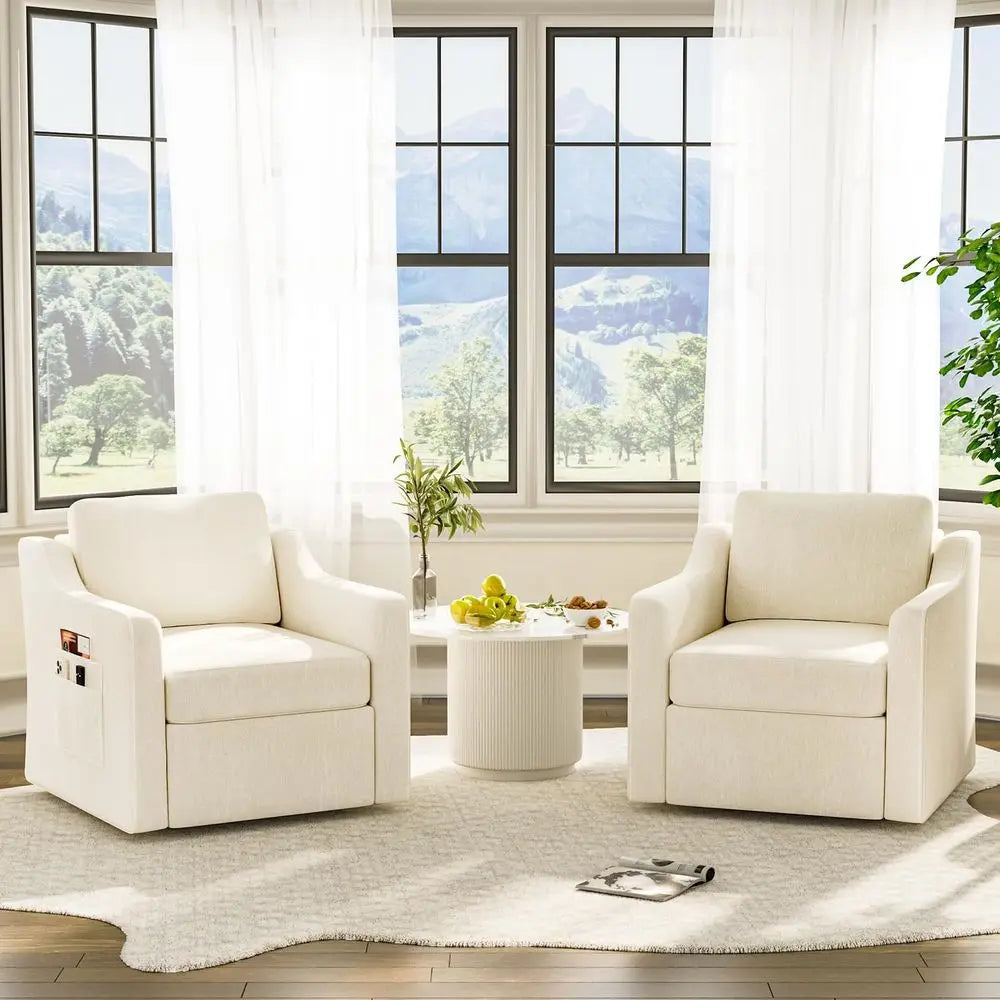 360 Swivel Accent Chair Set of 2 Upholstered Reading Chairs