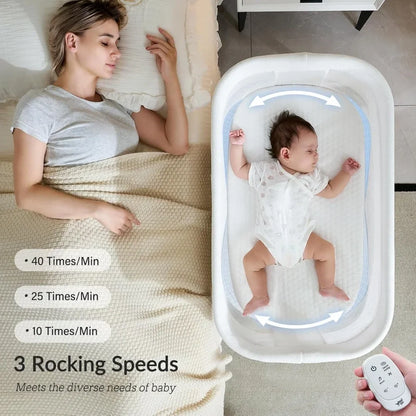 Rocking Bassinet for Baby 3 Speeds Electric Bedside Sleeper with White Noise, Automatic Bedside Crib for Newborn, Brownish-Yello