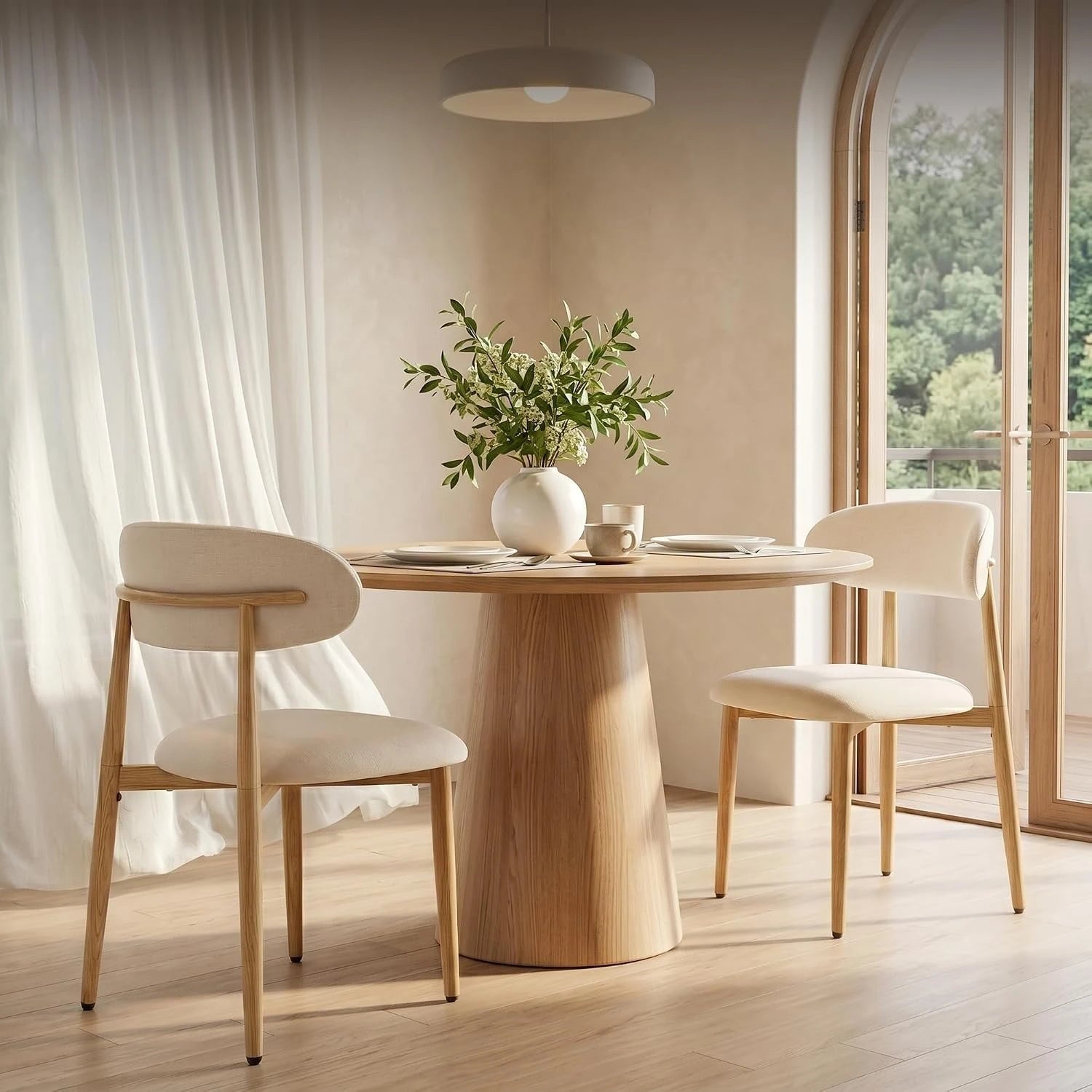 Dining Chairs Set of 4, Metal Kitchen Chairs with Modern Fabric Upholstered for Dining Room, Beige, Customized