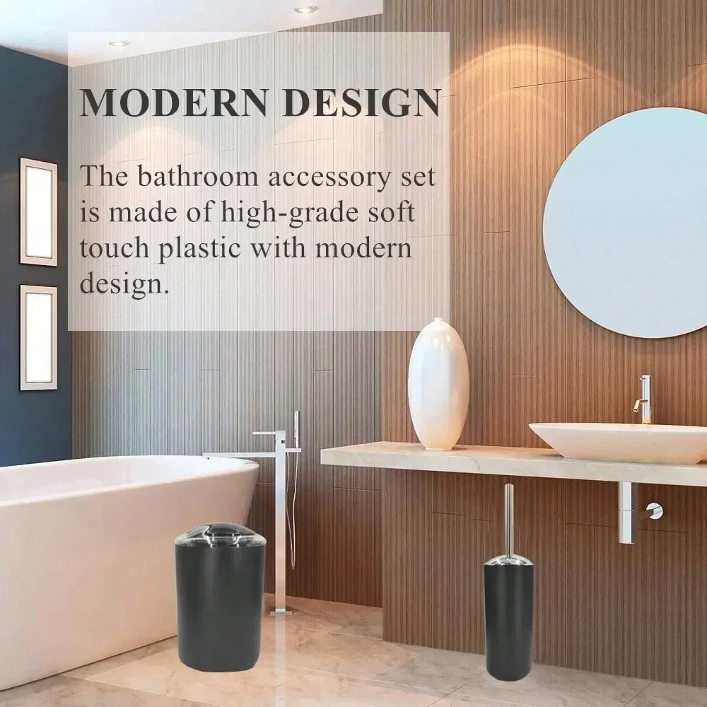 Set Bathroom Supplies Luxury Toilet Brush Lotion Bottle Modern Storage Plastic Toothbrush Holder Home Decor Soap Rach Trash Can