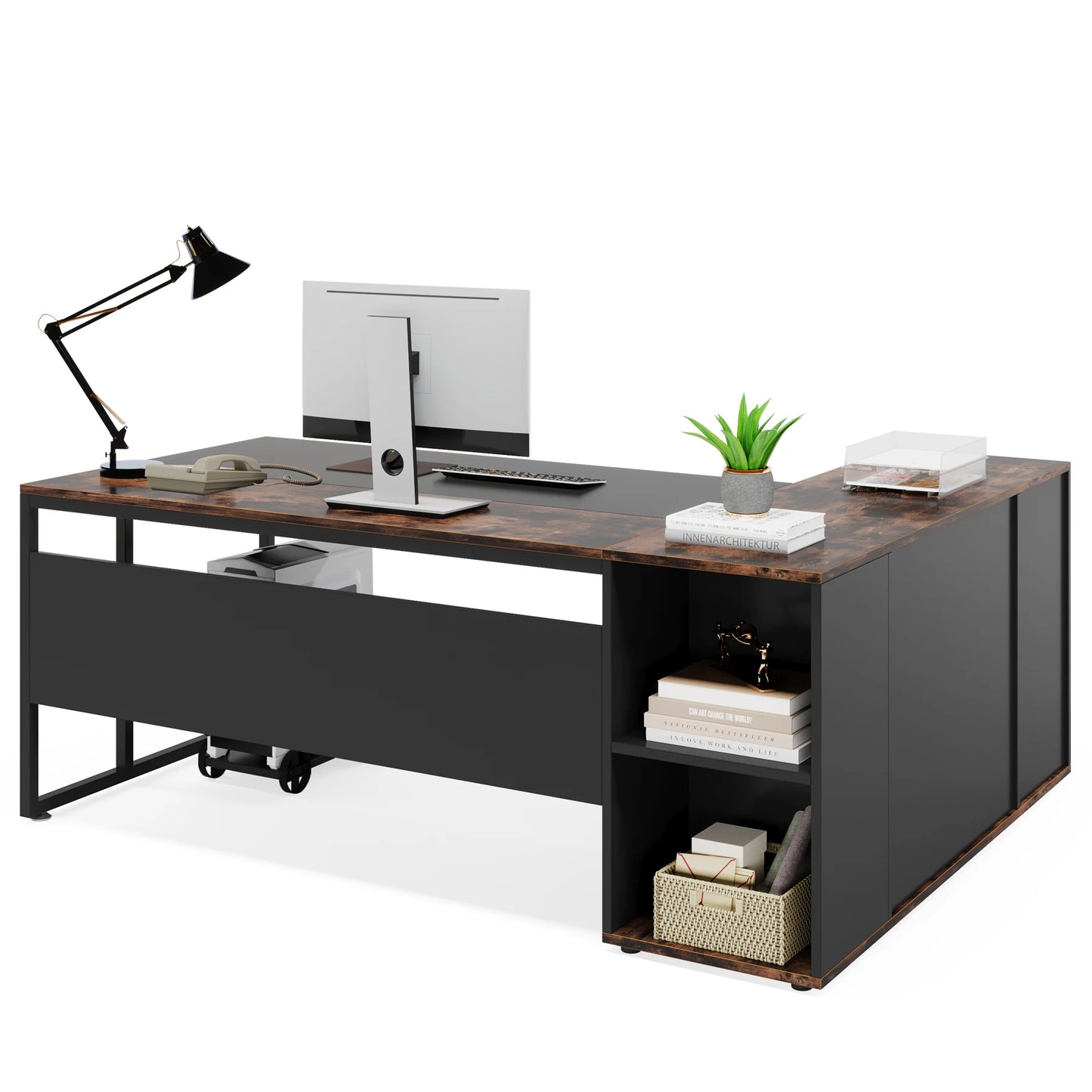 Tribesigns Executive L Shaped Desk With Cabinet Storage And Shelves