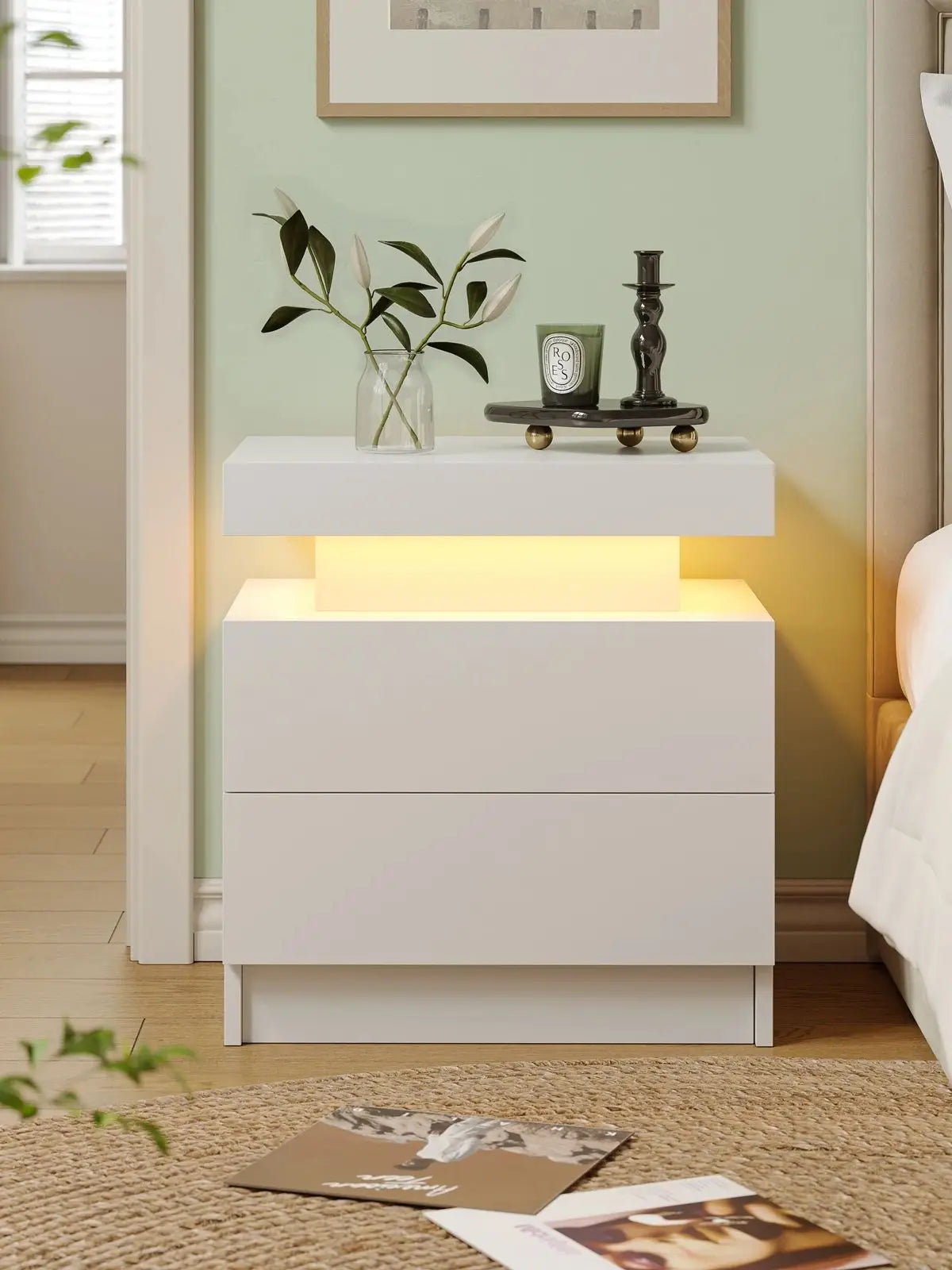 Cubehom LED Nightstand With 2 Drawers And RGB Ambient Lighting