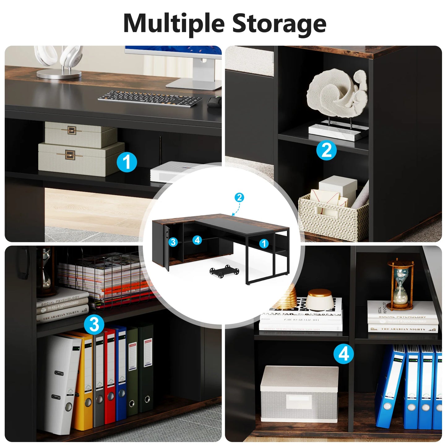 Tribesigns L Shaped Executive Desk With Cabinet Storage And Shelves