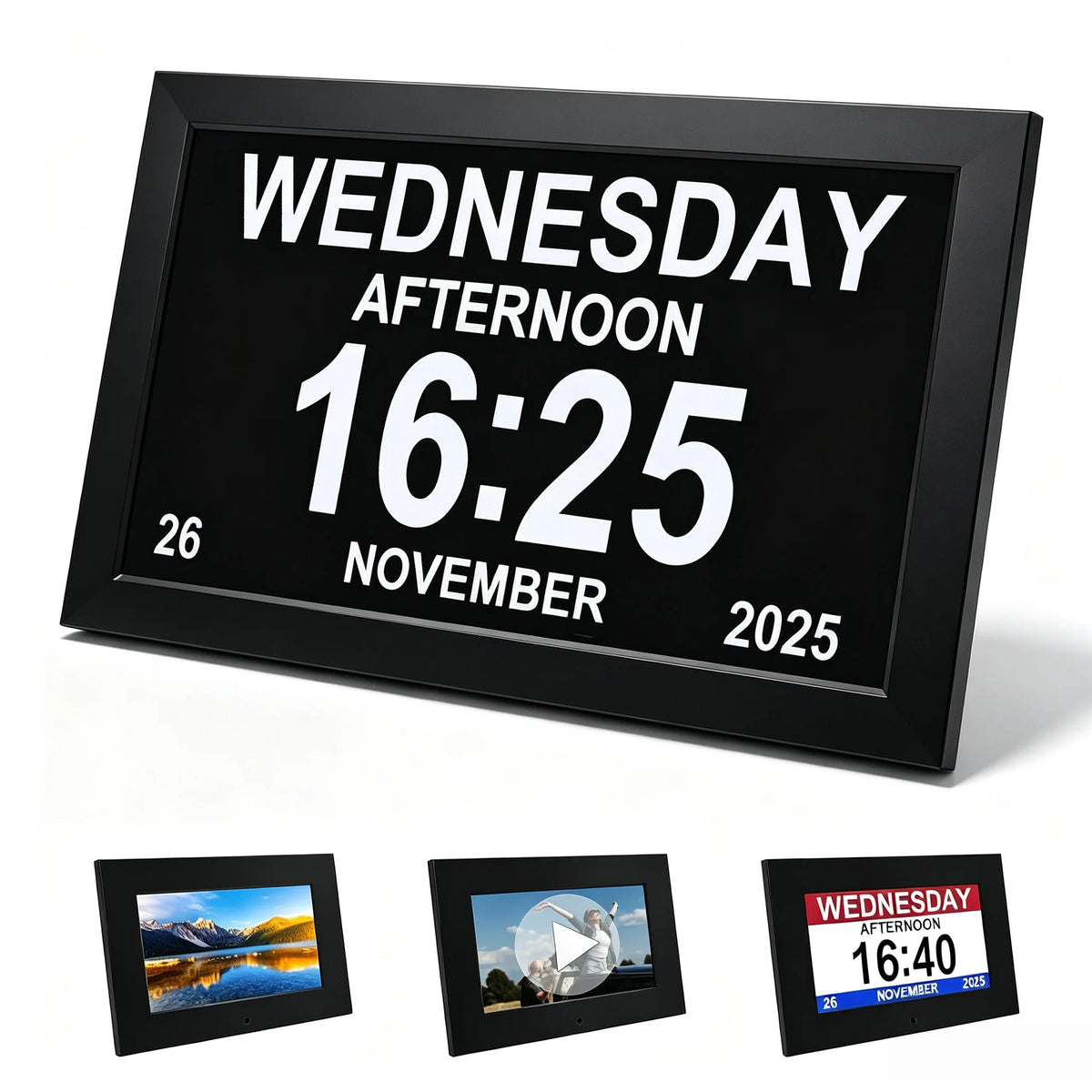10.1 Inch Digital Alarm Clock with Date and Day of Week for Dementia Seniors, Clear Large Screen, Multiple Alarm Sets, Auto DST, Designed Specifically for Elderly