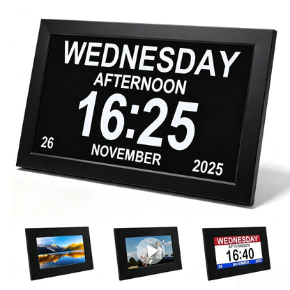 10.1 Inch Digital Alarm Clock with Date and Day of Week for Dementia Seniors, Clear Large Screen, Multiple Alarm Sets, Auto DST, Designed Specifically for Elderly