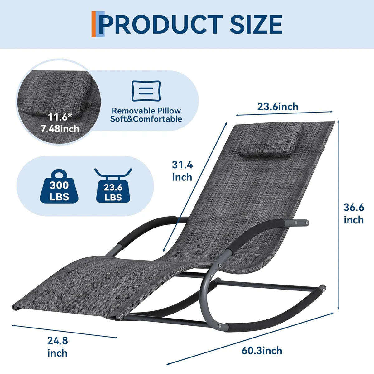 HiMISS Outdoor Rocking Lounge Chair With Detachable Pillow