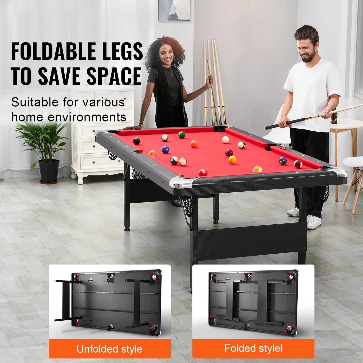 SucceBuy 6.3/7ft Billiard Table Pool Table Portable Foldable SpaceSaving Billiard Table Set Includes Balls Cues Chalks and Brush