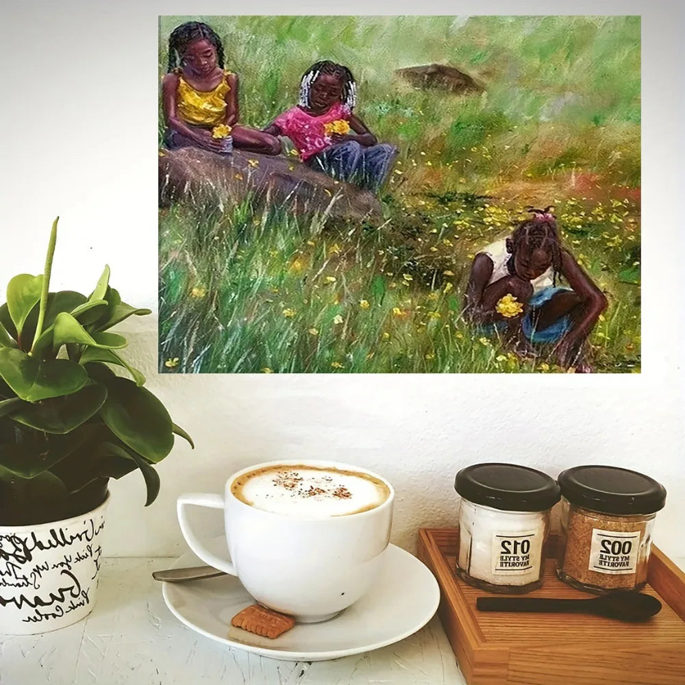1.5 inch thick wood pine frame, interior art, home decor mural, African girl canvas print, suitable for interior decoration