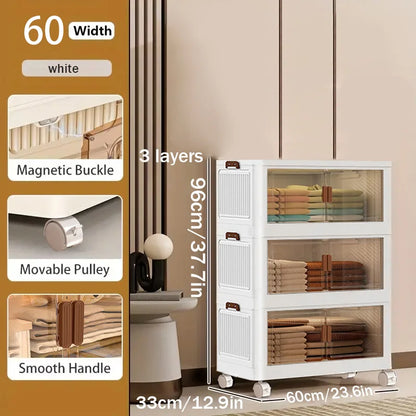 60cm 2/3/4/5 Layers Foldable Storage Cabinet with Wheels for Home Kitchen Bedroom Living Room Clothes Toy Shoes Storage Box