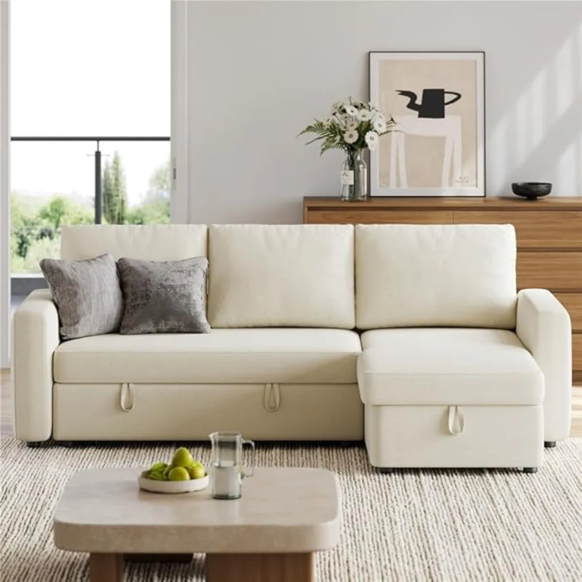 XIUWO L Shaped Sectional Sleeper Sofa Bed With Chaise Storage