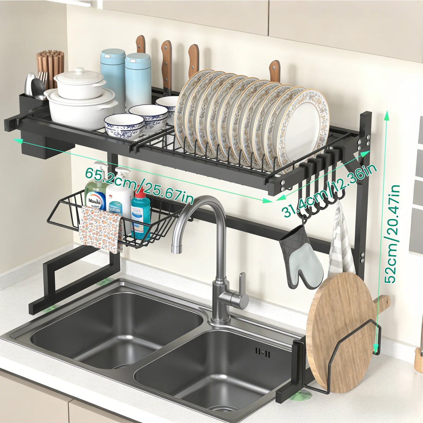 TwoTier Dish Rack Above Sink With Utensil And Knife Holder