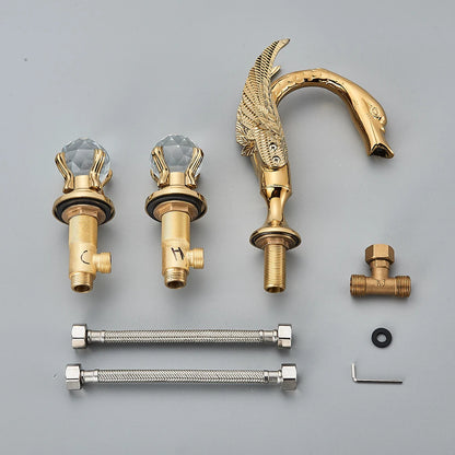 Rozin Gold Swan Basin Faucet Luxury Deck Mounted Dual Crystal Handle Bathroom Mixer Tap Cold and Hot Water Mixer Faucet