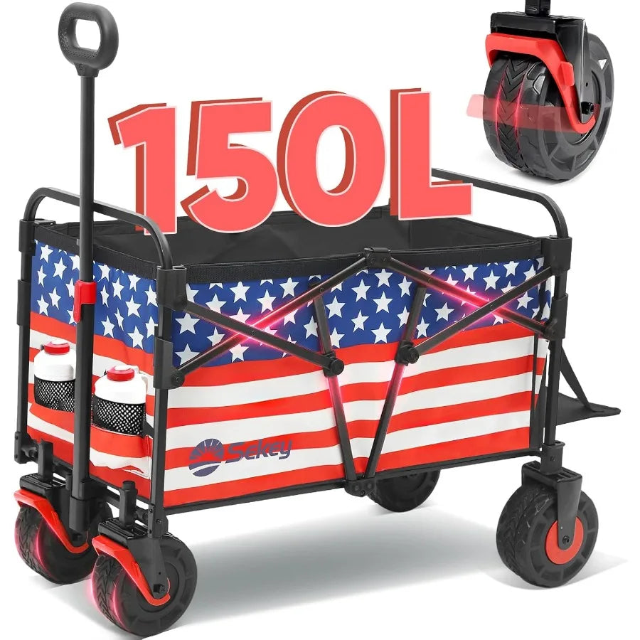 Wagon Cart with Big AllTerrain Beach Wheels Collapsible Heavy Duty Extended Wagons with Taligate Foldable Utility Carts for Cam