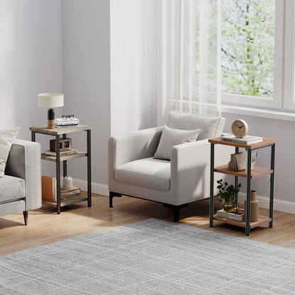 MCQ 3 Tier End Table Set of 2 Living Room Coffee Tables Storage Shelf Nightstand with Adjustable Feet For Tea Dining Tables