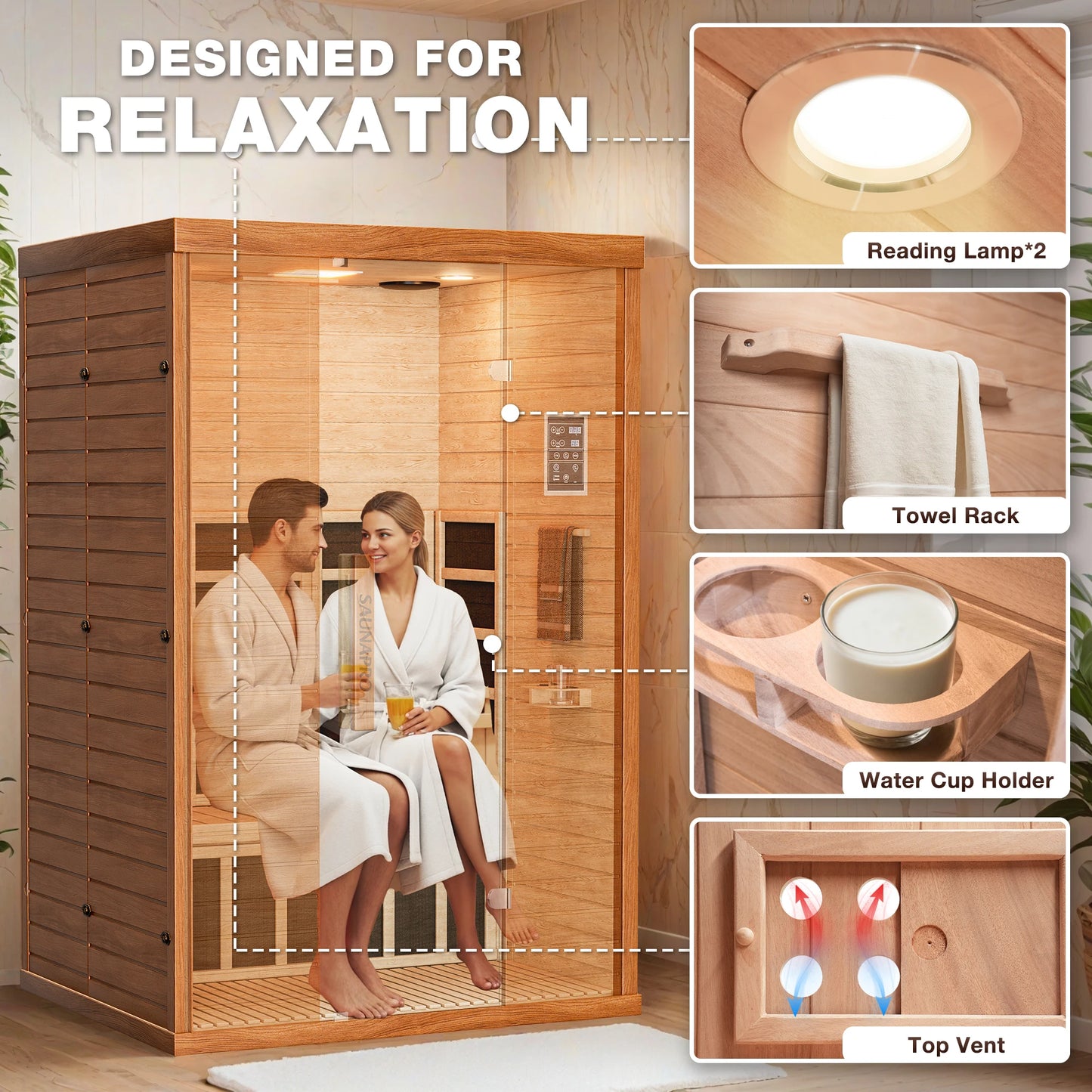Polar Aurora Indoor Infrared Sauna With Bluetooth And WiFi Control 5 Heaters