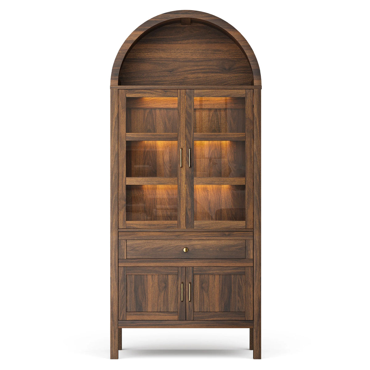 Cottinch Arched Wood Cabinet With Adjustable Shelves and LED Lighting