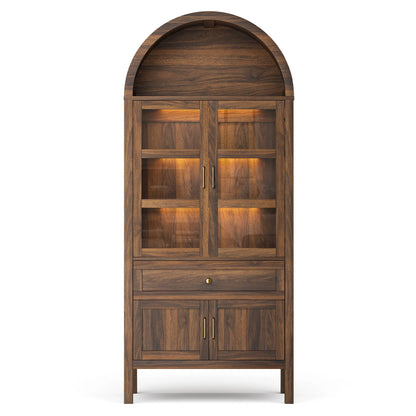 Cottinch Arched Wood Cabinet With Adjustable Shelves and LED Lighting