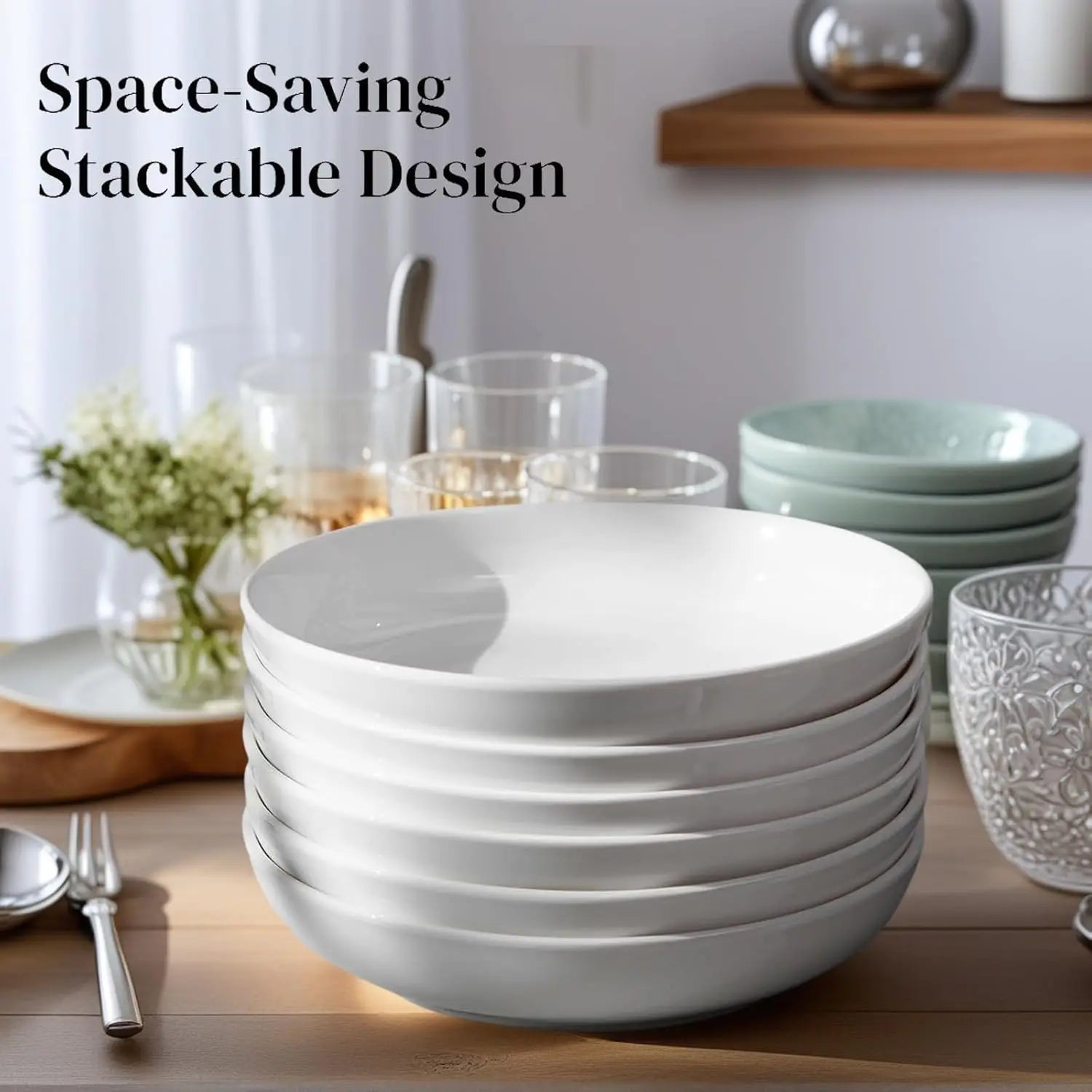 7-Pack Porcelain Pasta Bowls, Large 8.3-Inch Serving Set for Salad, Cereal, Soup - Microwave &amp; Dishwasher Safe