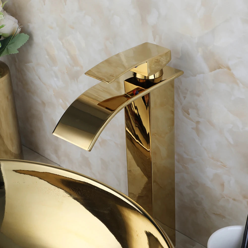 YANKSMART OUBONI Ceramic Luxury Bathroom Vessel Sink Set With Brass Faucet