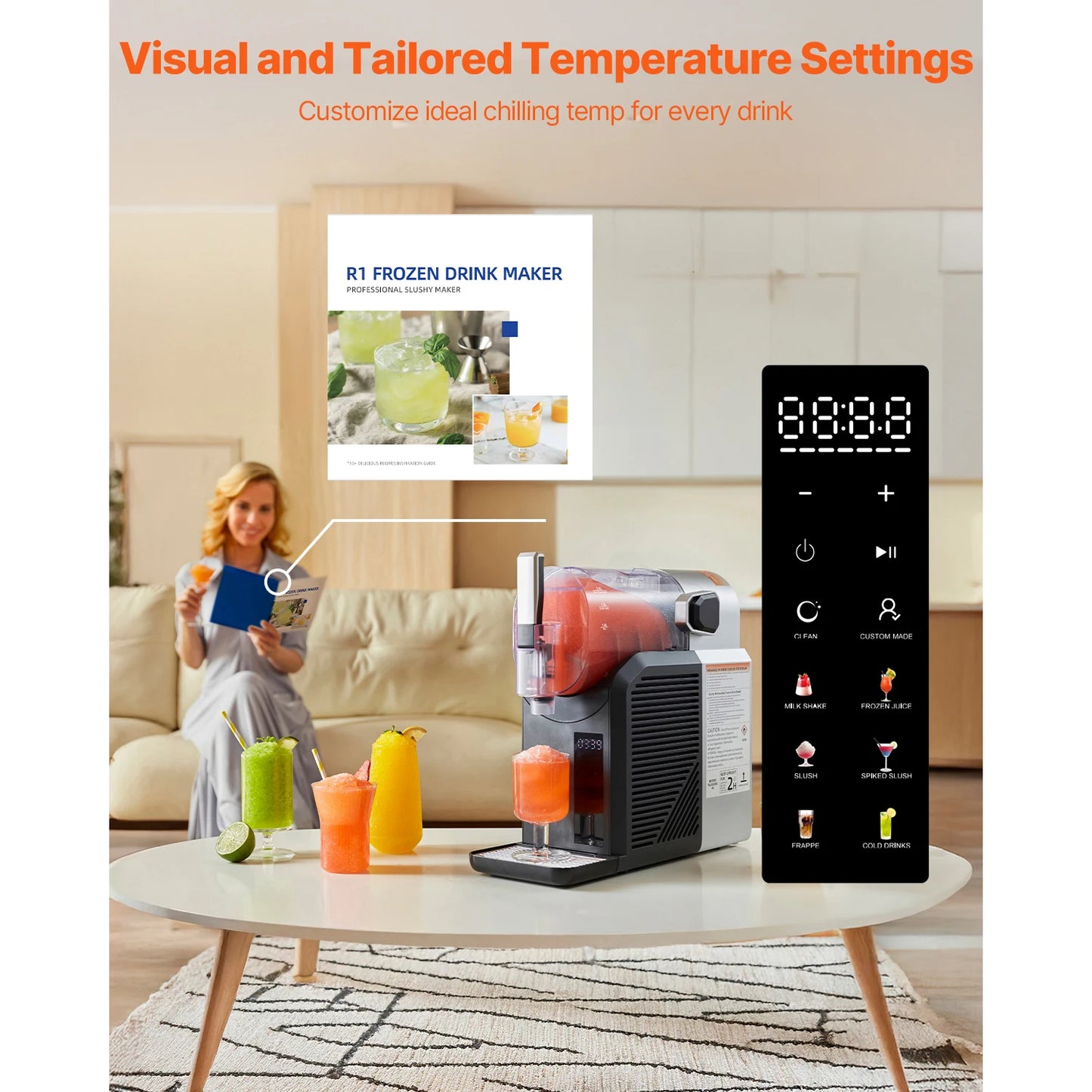 Succebuy 2L Slushie Machine No Ice Needed Margarita Machine with Self-Cleaning Frozen Margaritas Frappés Milkshake for Home