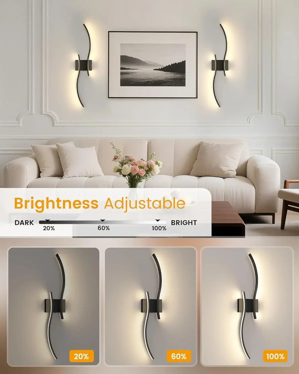 27.6 Inch Battery Operated Wall Sconce Set of 2, Black Modern Rechargeable Wall Lights with Remote, 3CCT Dimmable Wireless Wall