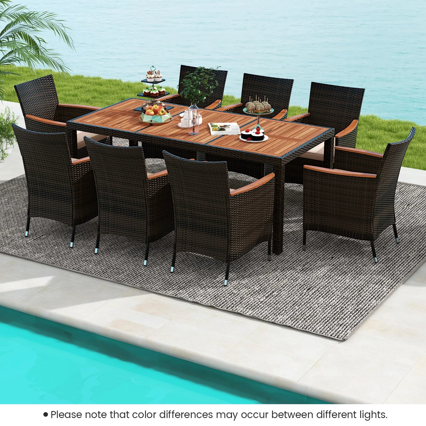 HOMASIS 9 Piece Outdoor Patio Dining Set With Wicker Chairs