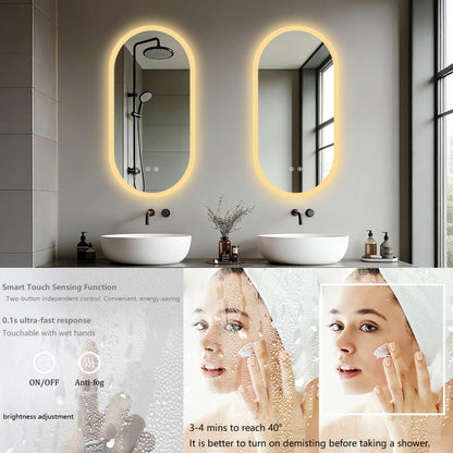 LED Bathroom Mirror Smart Anti-fog Dimmable LED Lighted Mirror Oval Makeup Mirror SPA Hotel 1200x600mm/1000x500mm/800x500mm,Tempered Glass, Frameless