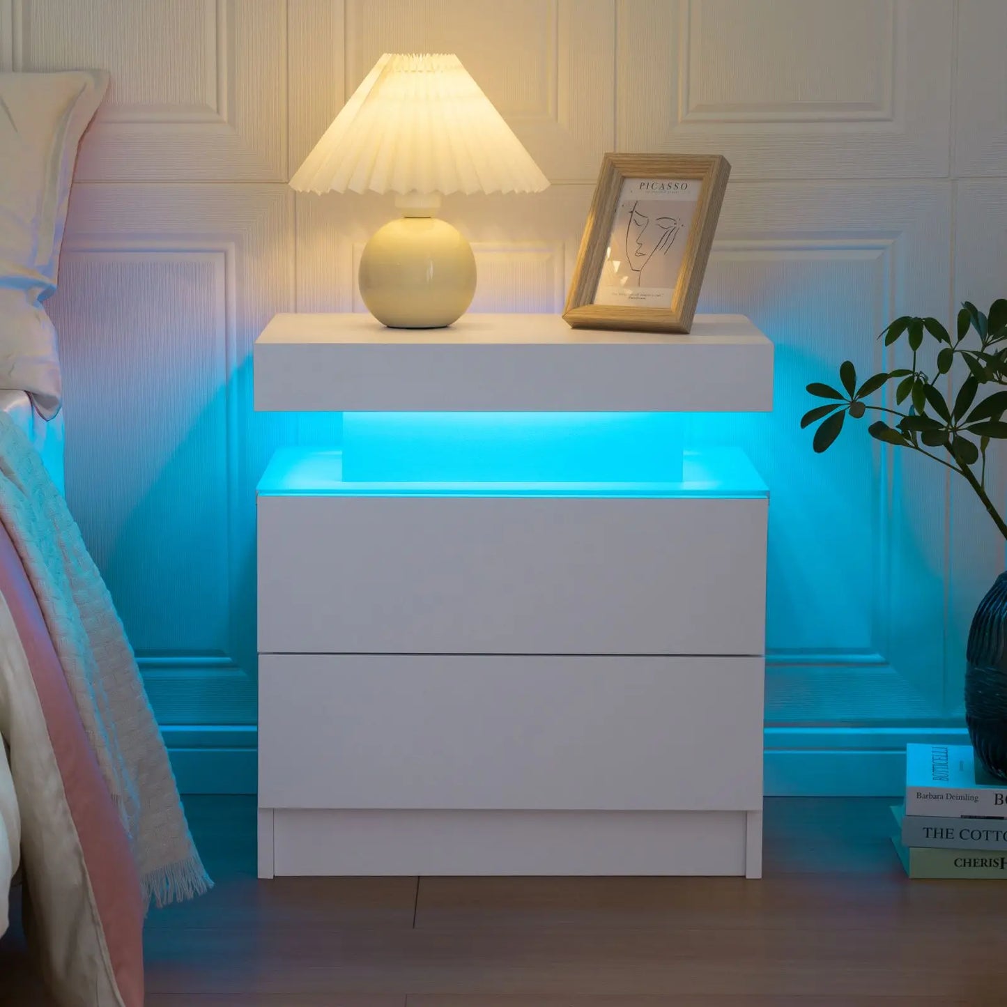 Cubehom LED Nightstand With 2 Drawers And RGB Ambient Lighting