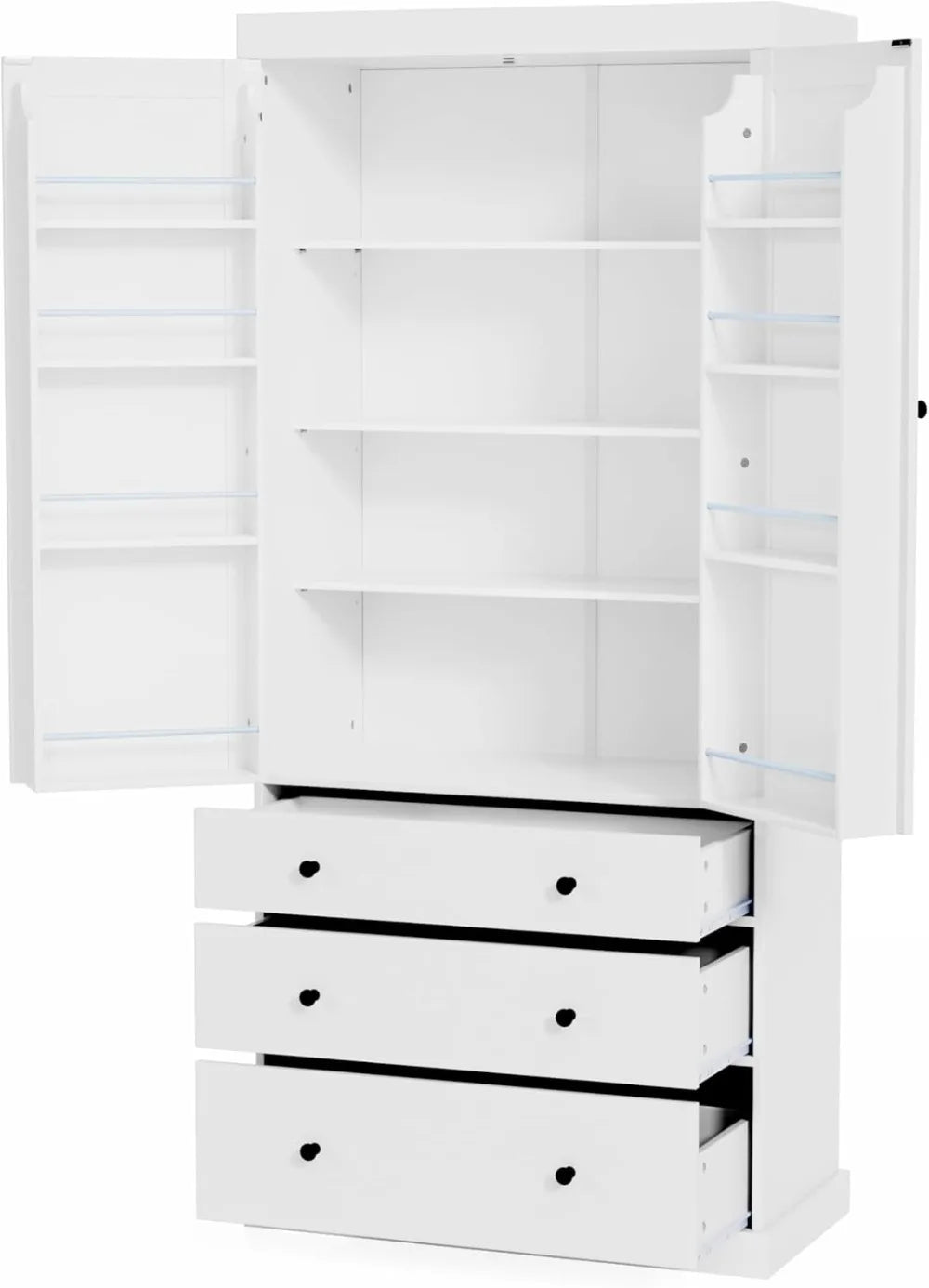 77 Inch Farmhouse Kitchen Pantry, Wood Storage Cabinet with Adjustable Shelves, Door Shelves, Drawers for Kitchen Dining Room
