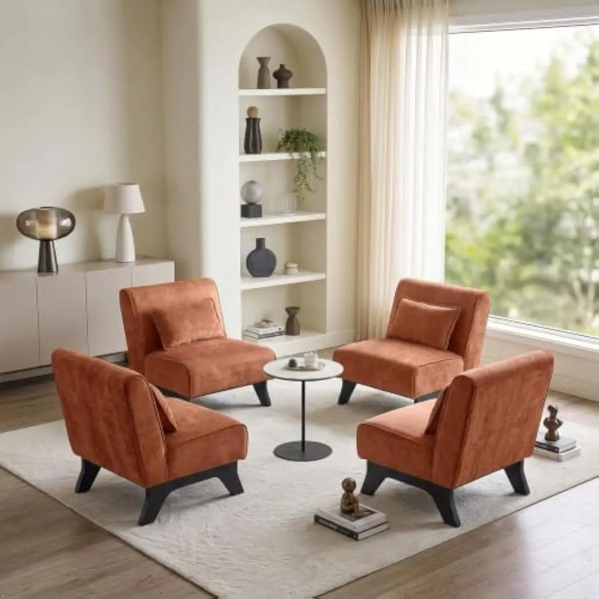 Upholstered Armless Lounge Chairs with Foam Cushioning and Bamboo Frame