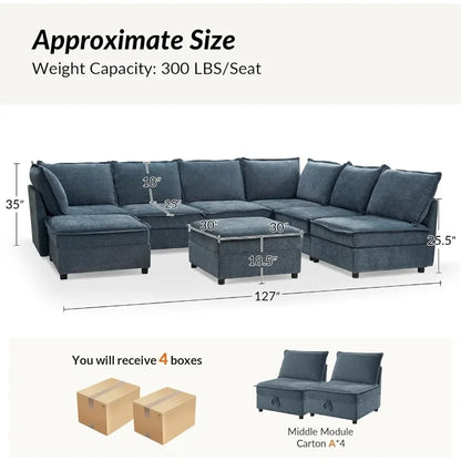 Oversized Modular Sectional Sofa, 8 Seat U Shaped Couch With Storage Ottoman, Extra Deep Seat, Modern Comfy Chenille Sofa,