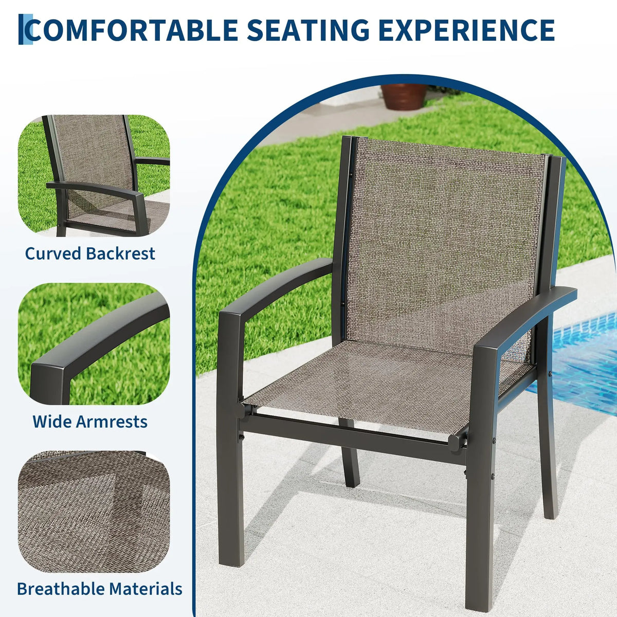 Modern 4 Piece Metal Patio Furniture Set Breathable Mesh Outdoor Loveseat &amp; Chairs With Table For Deck Apartment Porch Backyard