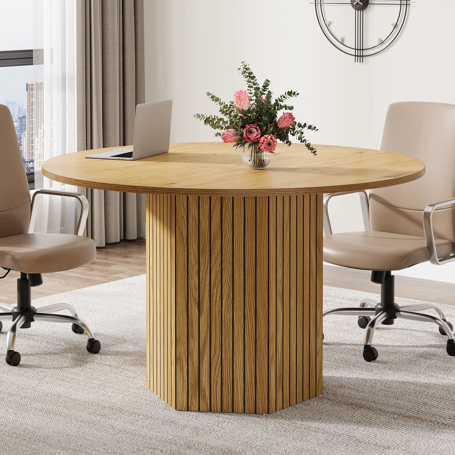 Tribesigns Round Conference Table, 47-Inch Wood Modern Meeting Table for 4-6 People for Conference Room, Meeting Room, Office, B