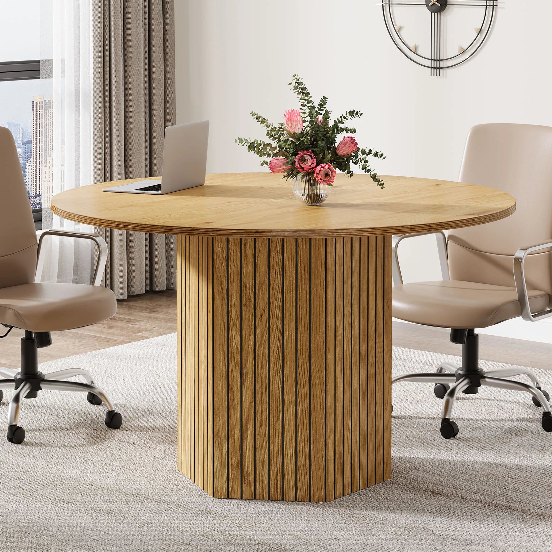 Tribesigns Round Conference Table, 47-Inch Wood Modern Meeting Table for 4-6 People for Conference Room, Meeting Room, Office, B