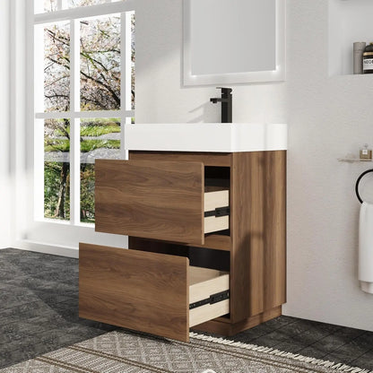 24 Inch Freestanding Bathroom Vanity with Resin Sink, Double Drawer Soft Close Storage Cabinet Basin Top Combo,, Customized