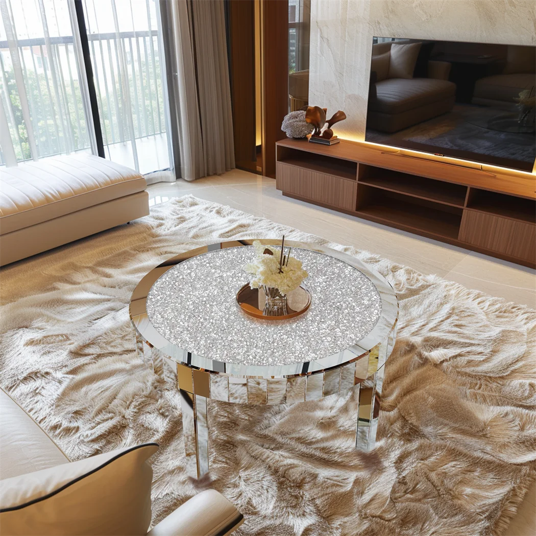 ARTLOGE Mirrored Glass Top Coffee Table With Diamond Accent