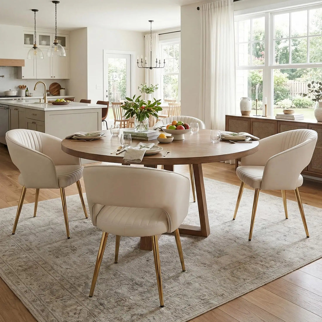 Faux Leather Dining Chairs Gold Legs, Modern Cream PU Leather Dining Room Chairs with Arms Set of 4 Upholstered, Customized