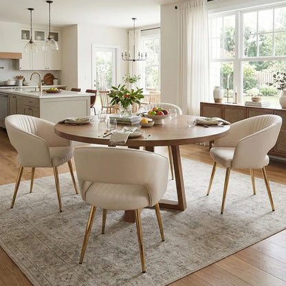 Faux Leather Dining Chairs Gold Legs, Modern Cream PU Leather Dining Room Chairs with Arms Set of 4 Upholstered, Customized