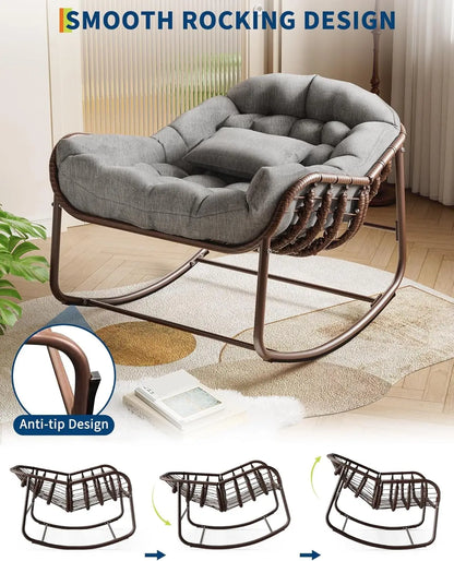 HiMISS Outdoor Papasan Egg Rocking Chair With Cushion