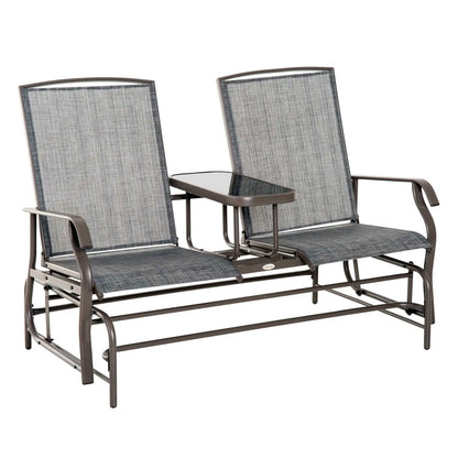 Outsunny Outdoor Two Person Steel Glider Chair With Center Table