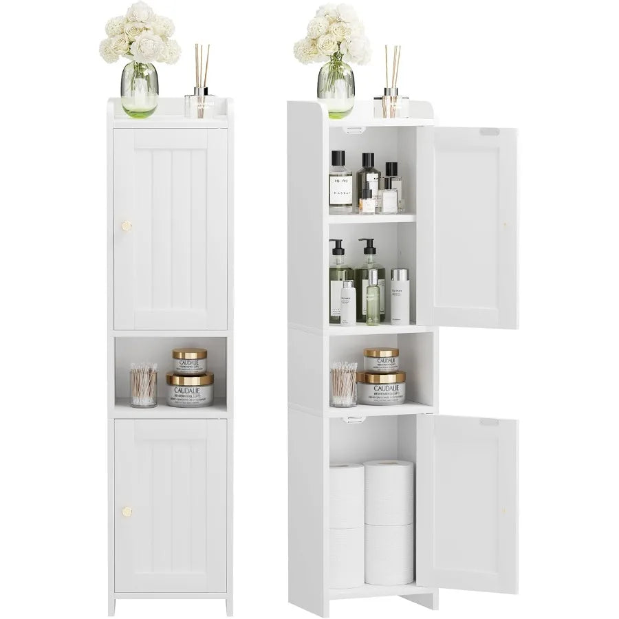 Cabinet With 2 Doors, 7.3 X 9.8 X 40.4 Inches, Small Freestanding Storage Cabinet With Adjustable Shelf, Floor Cabinet