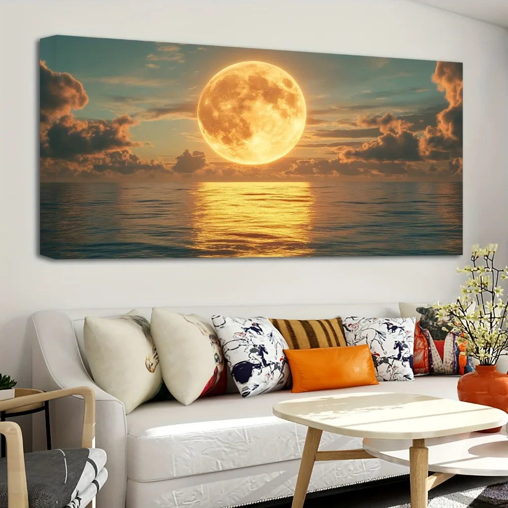 Hign-concerned Sea Sunset Canvas Wall Art With Pine Frame