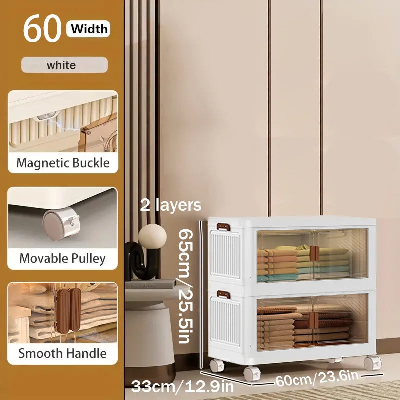 60cm 2/3/4/5 Layers Foldable Storage Cabinet with Wheels for Home Kitchen Bedroom Living Room Clothes Toy Shoes Storage Box