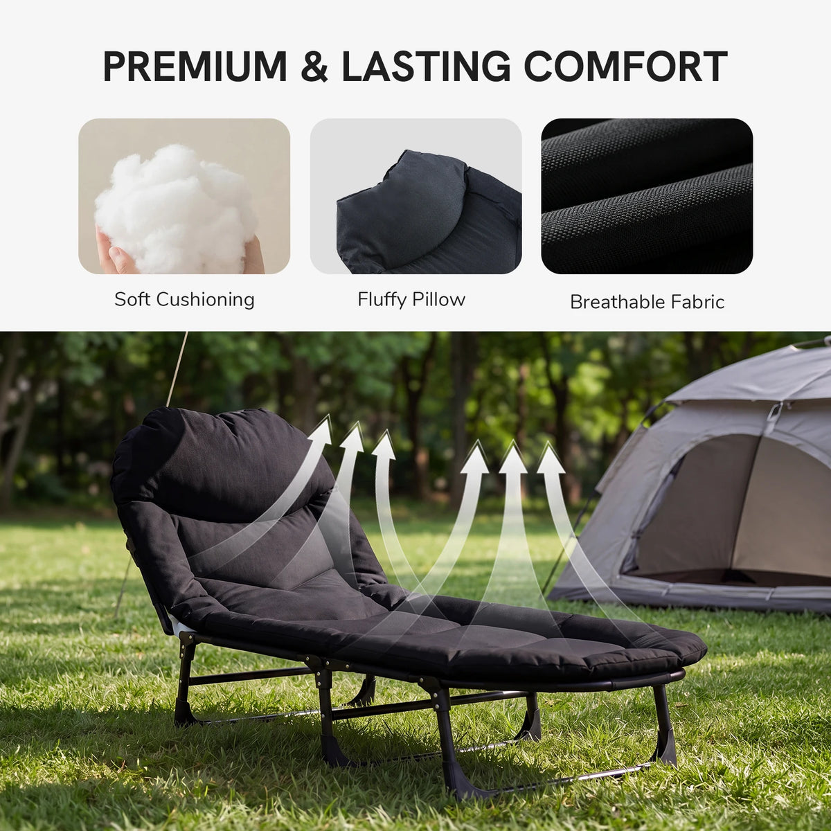 JHK Folding Camping Cot With Mattress Adjustable Outdoor Sleeping Bed