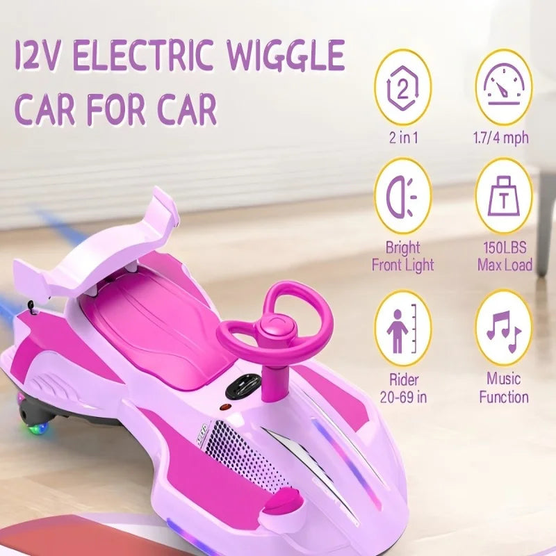 【Akeleo】12V Electric Wiggle Car with Pedal, 2 in 1 Wiggle Car Ride On Toys for Kids Ages 3 and Up, Anti-Rollover Flashing Wheels