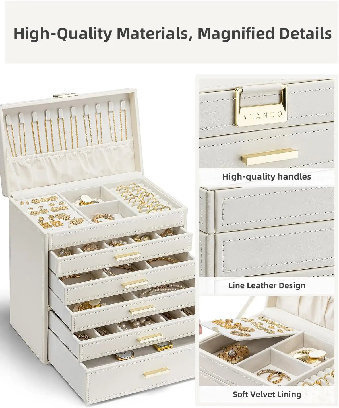 6 Layer Large Jewelry Box - Jewelry Holder Organizer, Jewelry Box Organizer for Drawer Necklace Ring Bracelet and Watch