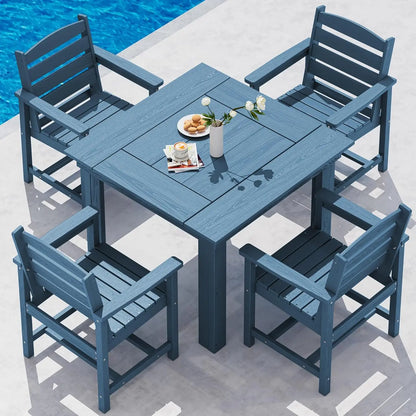 Outdoor Dining Set for 4, HDPE Square Table and Chairs Set All Weather Patio Dining Set with 4 Classic Dining Chairs, 5-Piece P