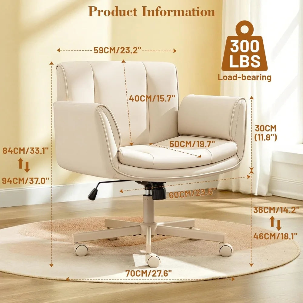 Criss Cross Chair with Wheels &amp; Armrests,Comfy Wide Vanity Chair,Scratch-Resistant Pu Leather Cross Legged Desk, Customized