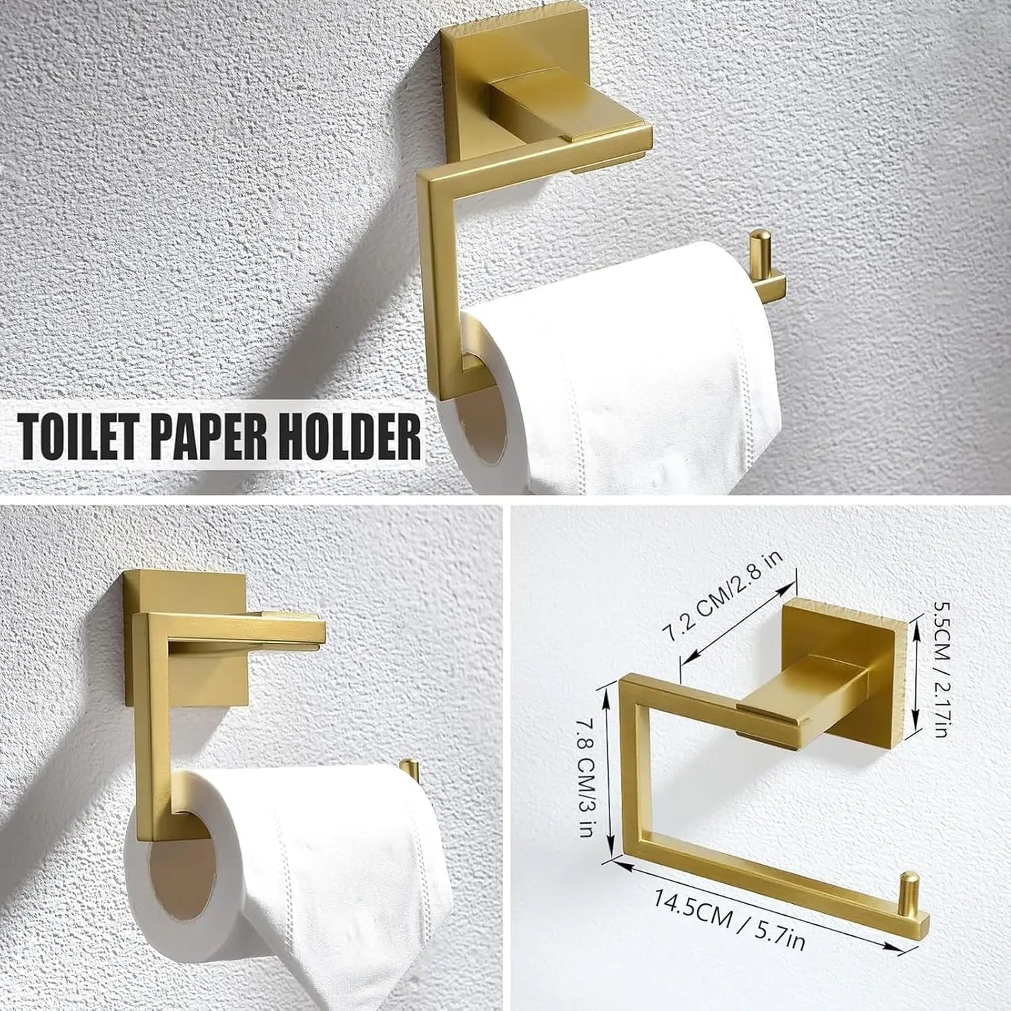 5-Piece Brushed Gold Bathroom Hardware Set, SUS304 Stainless Steel Towel Holder with Concealed Screws