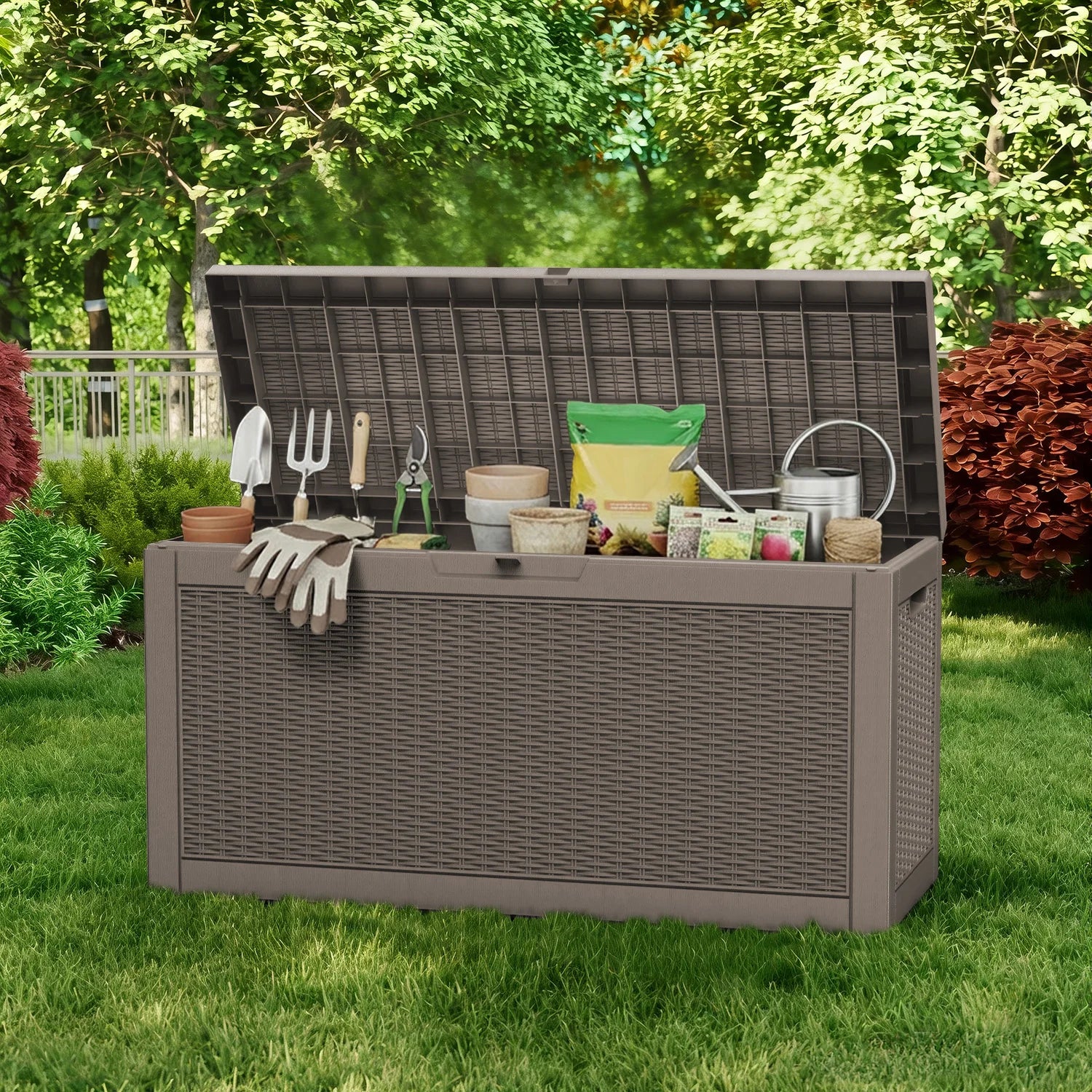 60Gallon Waterproof Outdoor Storage Box,Resin Deck Box,Lockable Outside Storage Box Container for Patio Furniure